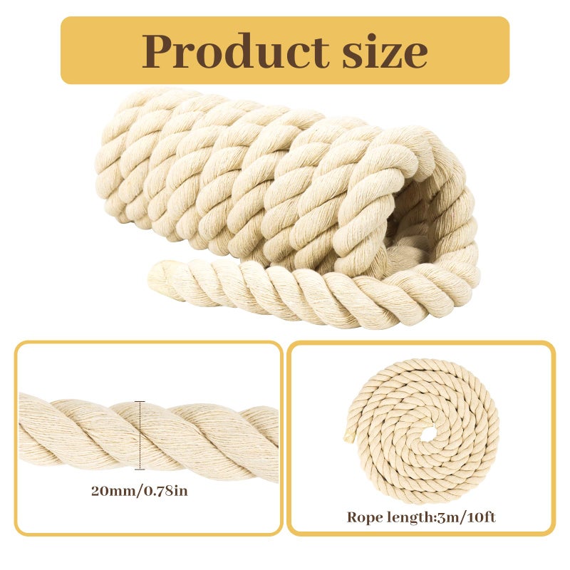 Faxco 2 Pack 10ft Natural Twisted Cotton Rope Strong Triple-Strand Rope for Sports  Crafts  Indoor Outdoor Use Tug of War Rope - Image 2